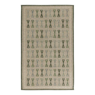 Rug & Kilim's Scandinavian Style Custom Rug With Green & Ivory Hourglass Design For Sale