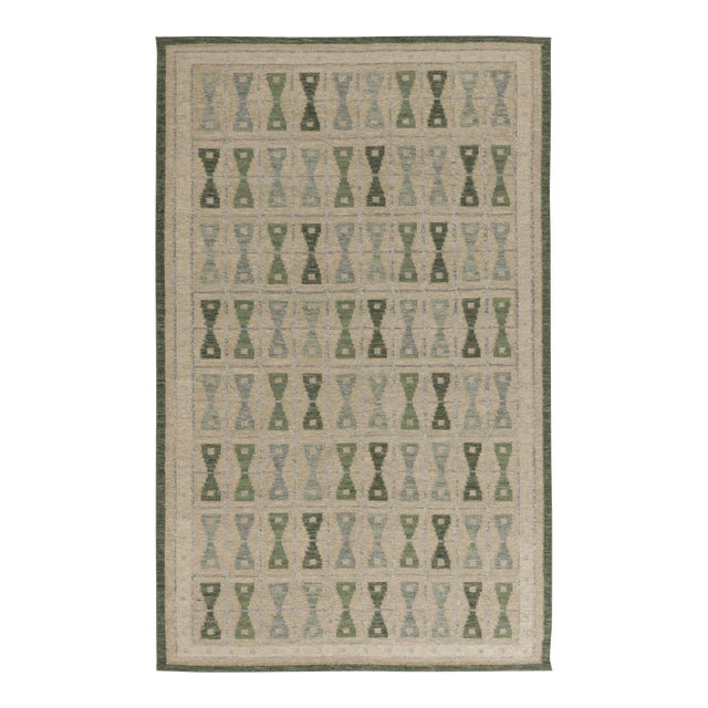 Rug & Kilim's Scandinavian Style Custom Rug With Green & Ivory Hourglass Design For Sale