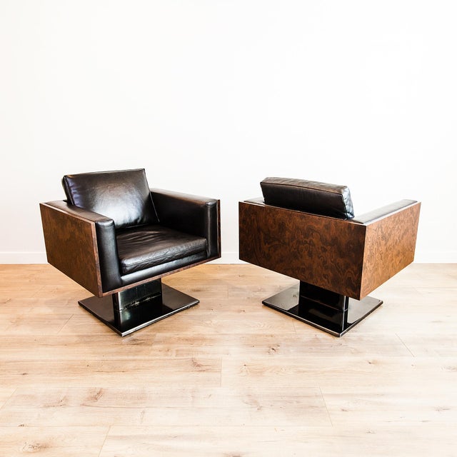1970s Warren Platner Attributed Cube Lounge Chairs in Walnut Burl For Sale - Image 15 of 15