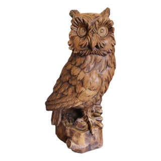 Vintage Hand-Carved Wood Owl, 1920s For Sale