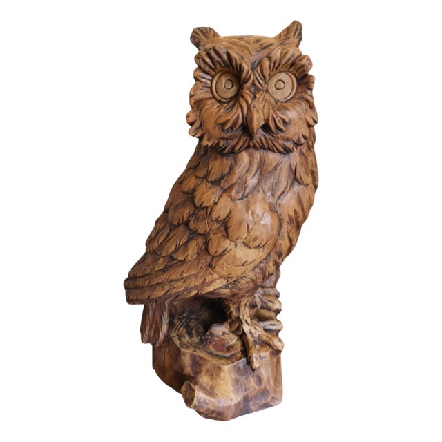 Vintage Hand-Carved Wood Owl, 1920s For Sale