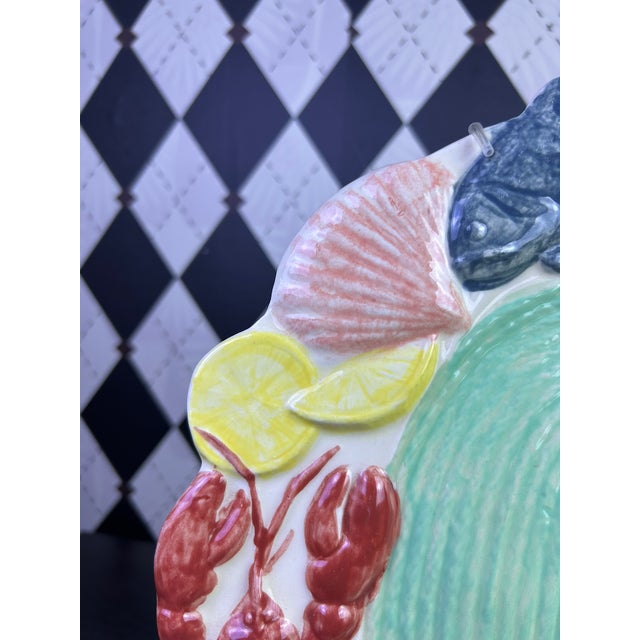 Signed Sculptural Ceramic Seafood Wall Platter With Lobster & Crab, 13.5" For Sale - Image 4 of 12