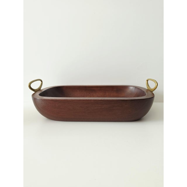 Large Vintage Wooden Fruit Bowl with Brass Handles by Carl Auböck, 1950s For Sale - Image 12 of 18