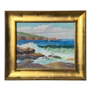 Vintage Boho Seascape Oil on Canvas Signed by Artist