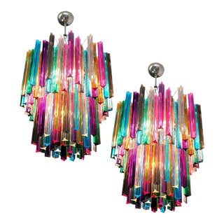 Italian Triedri Chandeliers, 1970s, Set of 2 For Sale