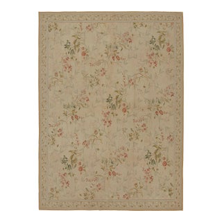 Rug & Kilim’s European Flatweave Rug in Beige With Green and Pink Floral Pattern For Sale