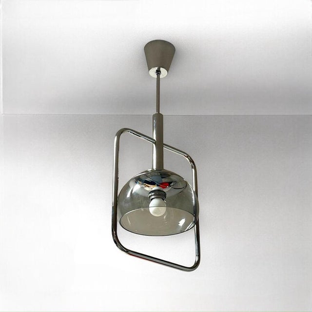 Large Italian Pendant Lamp in Chrome Metal and Acrylic Glass, 1970s For Sale - Image 10 of 11