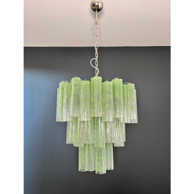 1990s Large Three-Tier Murano Glass Tube Chandelier in Green Albaster, 1990s For Sale - Image 5 of 14
