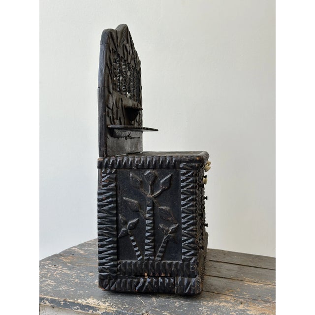 Black Antique Exceptional Botanical Tramp Art Chest With Hidden Compartments, Circa 1870s For Sale - Image 8 of 18