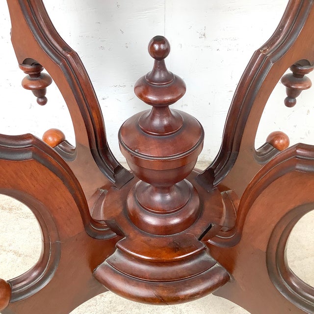 Victorian Revival Marble Top Center Table With Carved Walnut Pedestal Base For Sale - Image 18 of 18