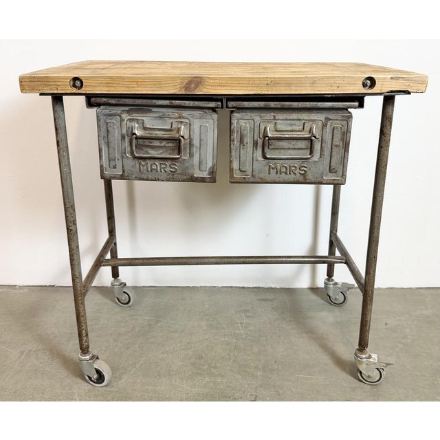 Wood Vintage Industrial Worktable on Wheels, 1960s For Sale - Image 7 of 18