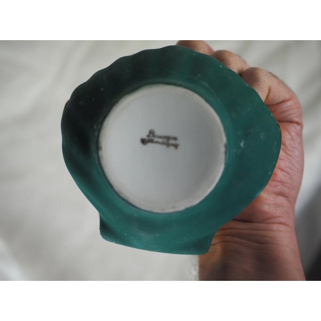 Gold Mid-Century French Limoges Porcelain Tray Gilted Scallop Shell Shaped With a Duck Green Background For Sale - Image 8 of 11