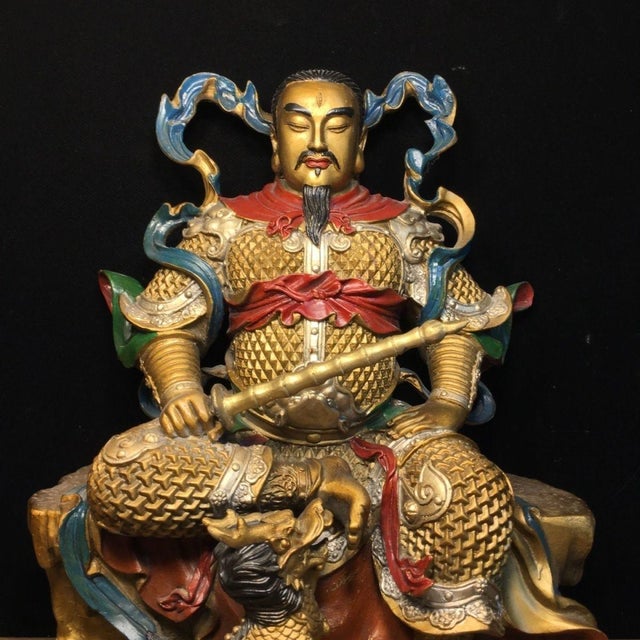 Mid 20th Century Copper Zhenwu Emperor With Mythical Beast, 12" H For Sale - Image 5 of 9