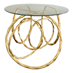 Large Gold Overlapping Pattern Layered Circles Roxy Dining Table by Made Goods