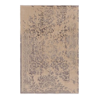 Rug & Kilim’s Modern Classics Rug in Cream and Mauve With Medallion and Florals For Sale
