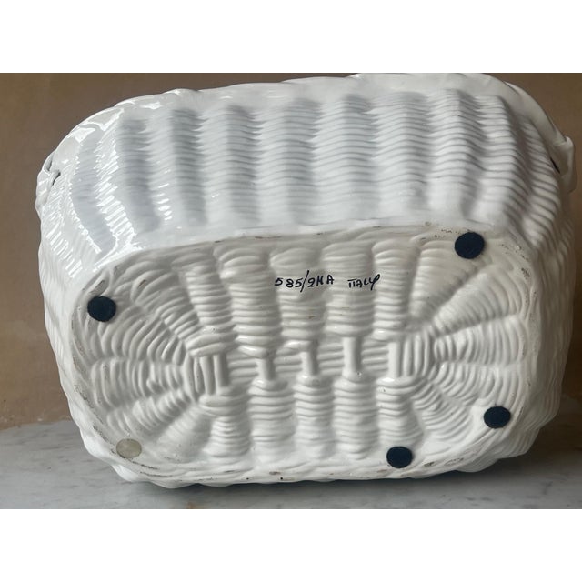 White Vintage Ceramic Italian Basket With Handles For Sale - Image 8 of 8