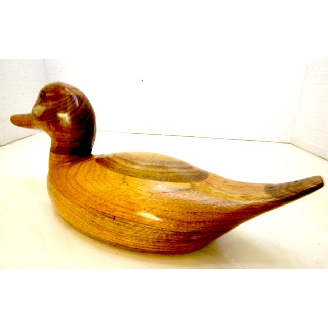 Mid-Century Modern 1984 Western Decoy Hand-Carved Signed Butternut Wooden "Ring Bill" Drake Duck For Sale - Image 3 of 14