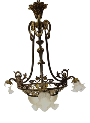 Louis XV Style Chandelier in Bronze and Frosted Glass