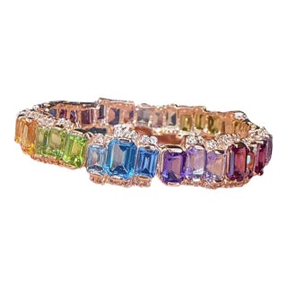 Bochic “Capri” Vintage Natural Multi Fancy Color Gem Bracelet Set In 18K & Silver For Sale