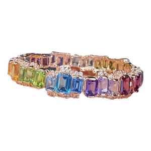 Bochic “Capri” Vintage Natural Multi Fancy Color Gem Bracelet Set In 18K & Silver