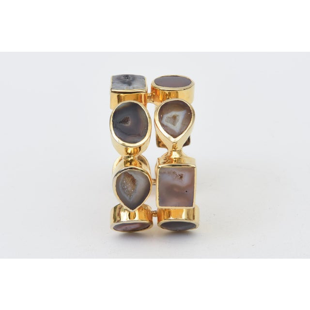 Metal Gold Plated Two Row Cuff Bracelet With Agate Stones, 1990's For Sale - Image 7 of 11