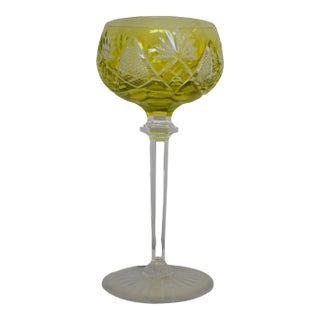 Vintage Val Saint-Lambert Hock Wine Glass Cut to Clear Crystal Roemer Chartreuse Yellow Signed For Sale