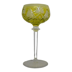 Vintage Val Saint-Lambert Hock Wine Glass Cut to Clear Crystal Roemer Chartreuse Yellow Signed