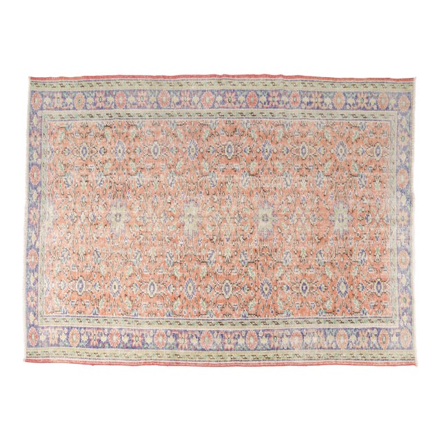 Geometric Vintage Oushak Area Rug For Sale