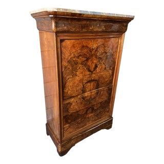 Louis Philippe French Figured Walnut Secrétaire À Abattant With Marble Top For Sale
