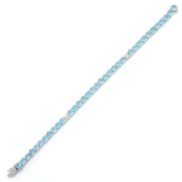 Not Yet Made - Made To Order 19.7ct Round Cut Blue Topaz & Diamond Classic Wedding Bracelet in 18k White Gold For Sale - Image 5 of 13