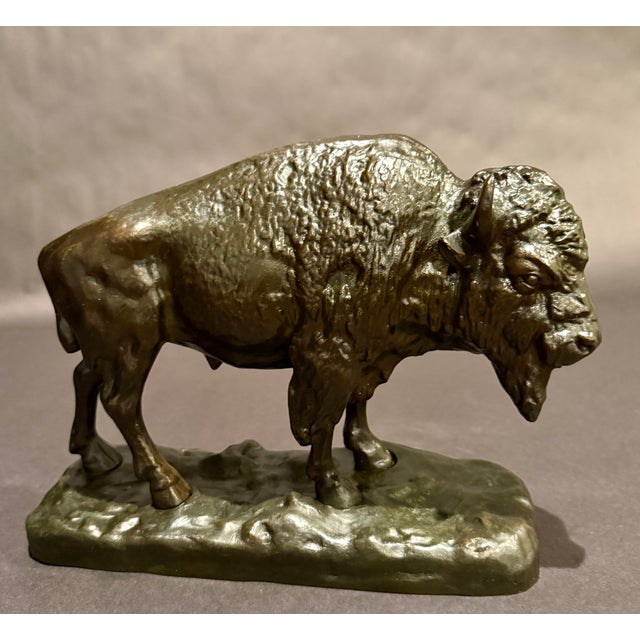 Metal Fine Antique Bronze Bison Statue – Early 1900s American Buffalo Wildlife Art For Sale - Image 7 of 8