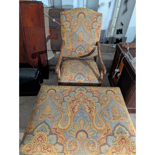Vintage French Provincial Paisley Upholstered Armchair With Matching Ottoman For Sale In Washington DC - Image 6 of 14