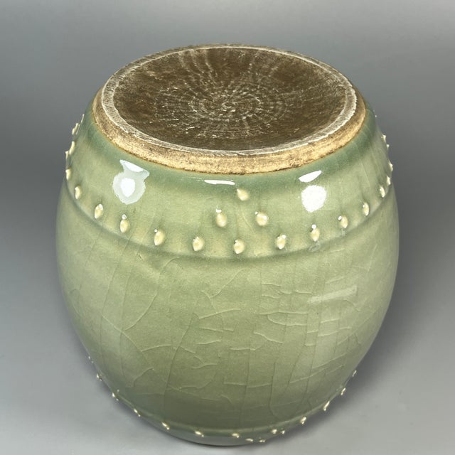 China Vintage‑Style Crackle‑Glaze Celadon Jar With Raised Dot Decoration For Sale - Image 4 of 5
