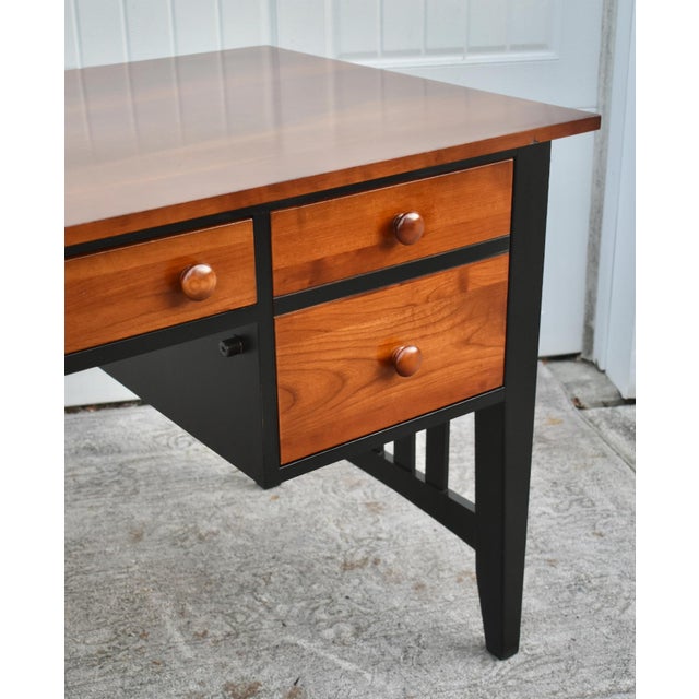 Vintage Ethan Allen Transitional Style Black & Cherry Four Drawer Desk For Sale - Image 9 of 13