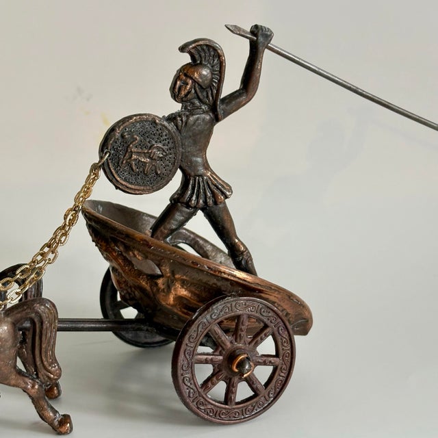 Mid-Century Modern Vintage Bronze Roman Warrior in Chariot Pulled by Two Horses Sculpture For Sale - Image 3 of 11