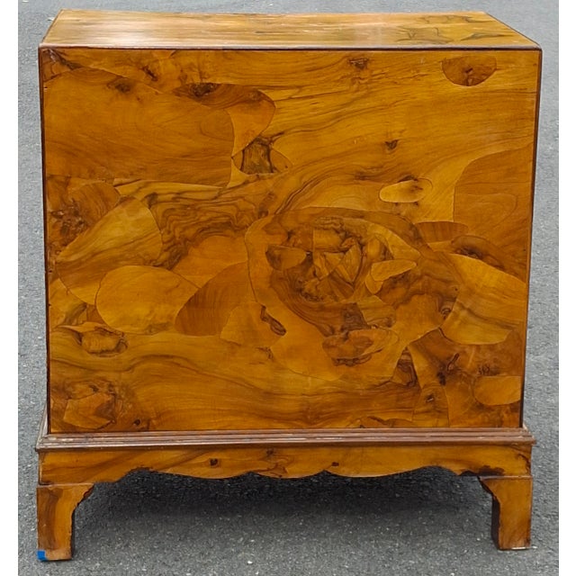 Mid 20th Century Burl Olivewood Italian Campaign Style Petite Four-Drawer Chest For Sale - Image 4 of 11