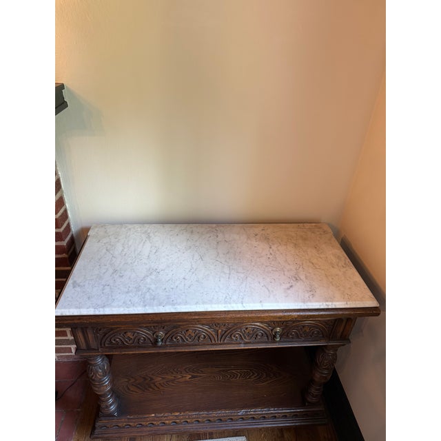 Jacobean 1920s Carved Oak Jacobean Style Server by Kittinger For Sale - Image 3 of 3