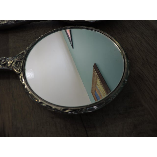 Silver Vintage 3 Piece Vanity Set of Brush, Comb, and Hand Mirror For Sale - Image 8 of 10