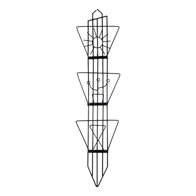 Mid-Century Modern Black Iron Wall Magazine Rack, 1950s For Sale