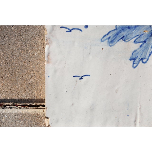 Ceramic 18th Century Portuguese Tile Birds & Foliage Blue & White Antique Hand Painted For Sale - Image 7 of 8
