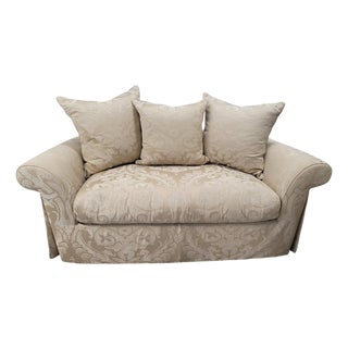 Custom English Roll Arm Bench Seat Damask Loveseat With Pleated Skirt For Sale