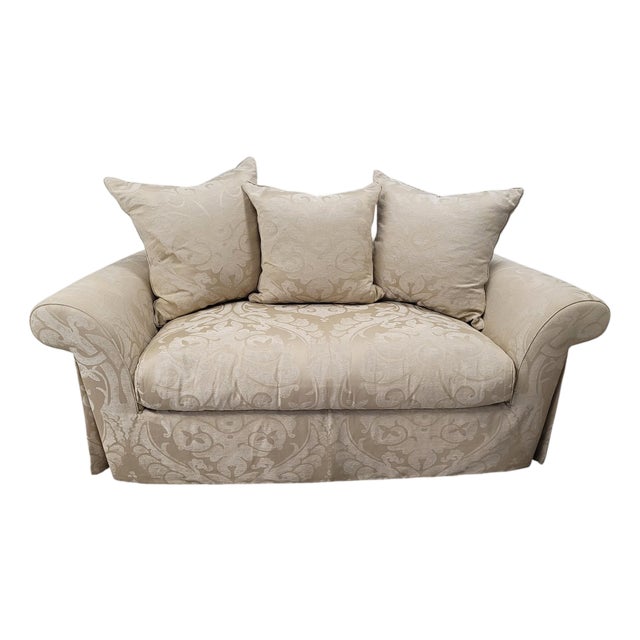 Custom English Roll Arm Bench Seat Damask Loveseat With Pleated Skirt For Sale