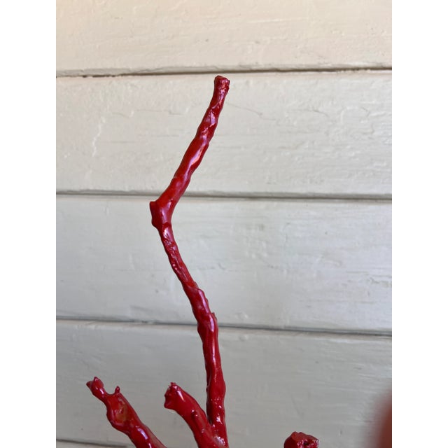 Late 20th Century Tall Chinoiserie Chic Style Faux Red Coral Specimen in Blue & White Vase For Sale - Image 5 of 9