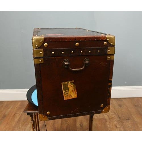 Brown Vintage Leather Travel Trunk For Sale - Image 8 of 10