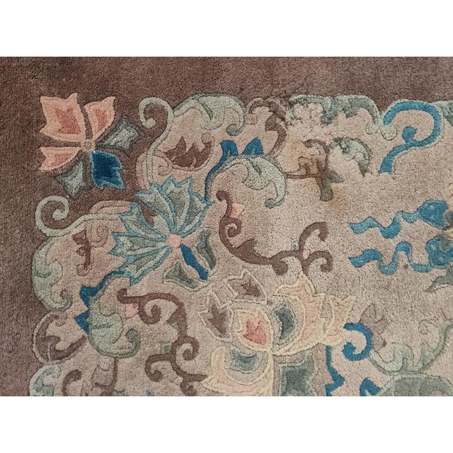 Textile 1920s Neutral Purple Floral Antique Chinese Crane Large Oversized Big Peking Rug For Sale - Image 7 of 10