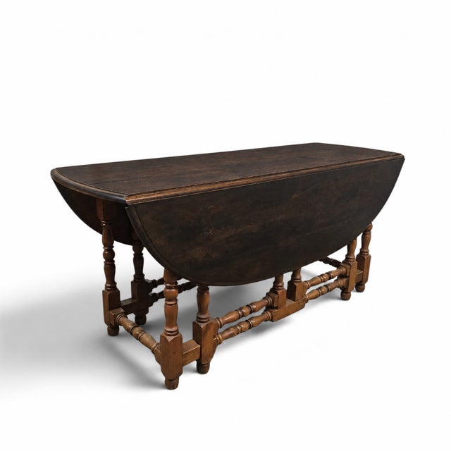 Late 20th Century William and Mary Style Jacobean Gateleg Drop-Leaf Dining Table For Sale - Image 10 of 18