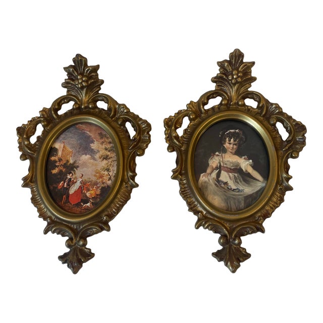Vintage Italian Style Gilt Gold Framed Prints For Sale
