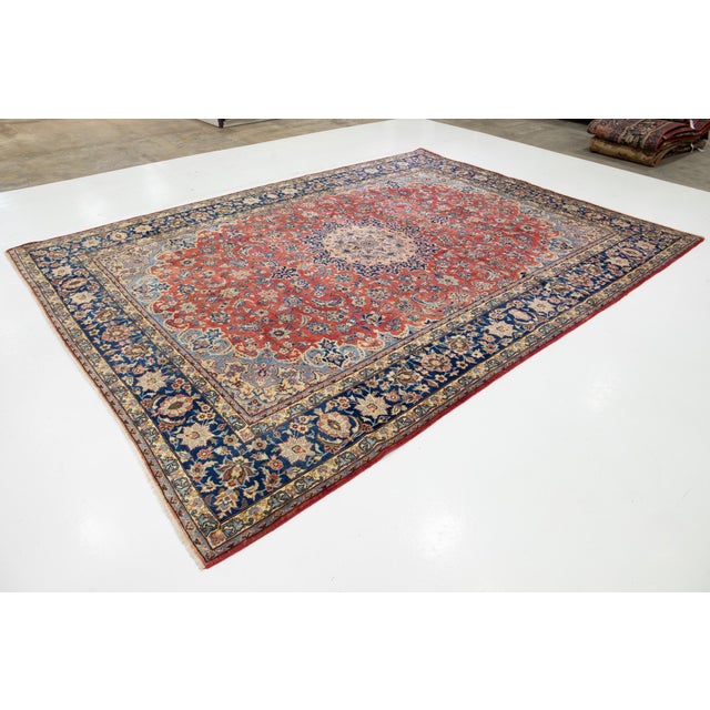 Persian Vintage Persian Isfahan Red Wool Rug With Rosette Motif For Sale - Image 3 of 10