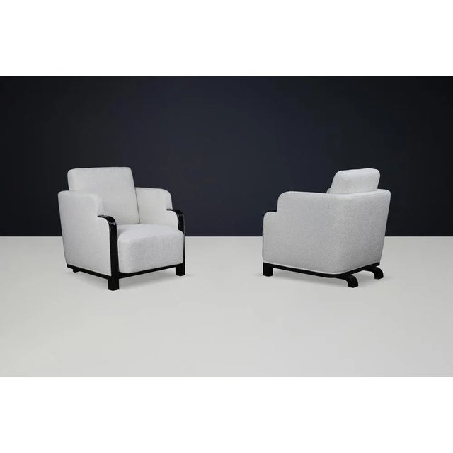 Art Deco Armchairs in Bouclé and Black Lacquered Wood, Prague, 1930s, Set of 2 For Sale - Image 9 of 14