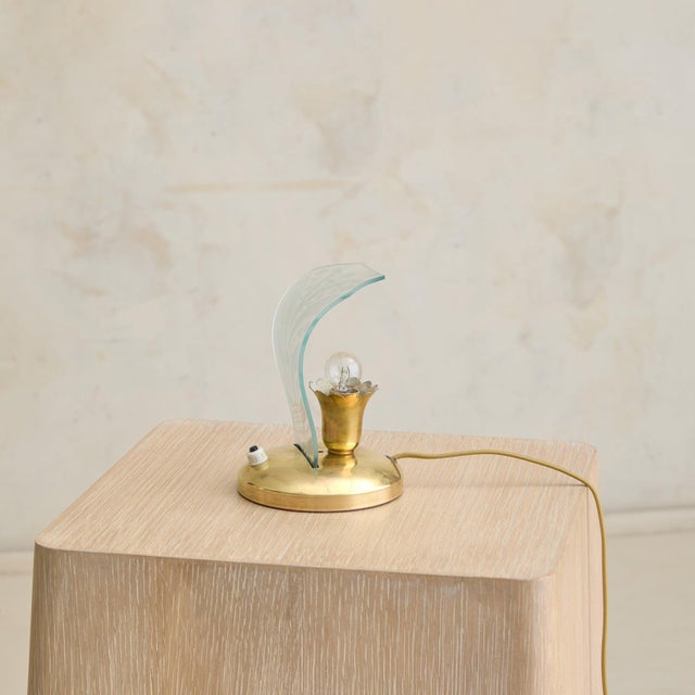 Gold 1950s Petite Italian Brass + Murano Glass Table Lamp - 2 Available For Sale - Image 8 of 13